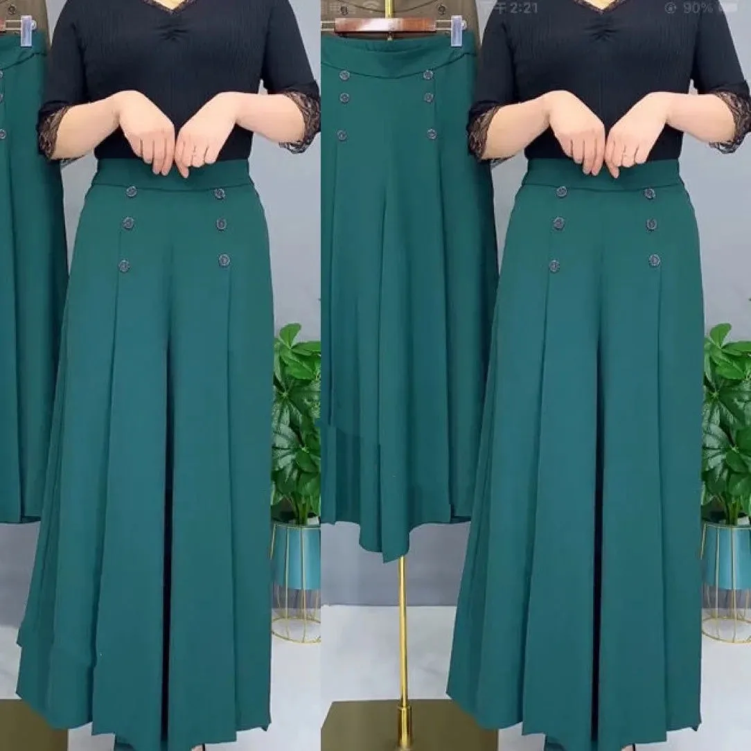 Women\'s Wide Leg Pants 2023 Spring Summer Elastic Waist Button Ankle-Length Casual Pants Fashion Loose Vintage Ladies Trousers