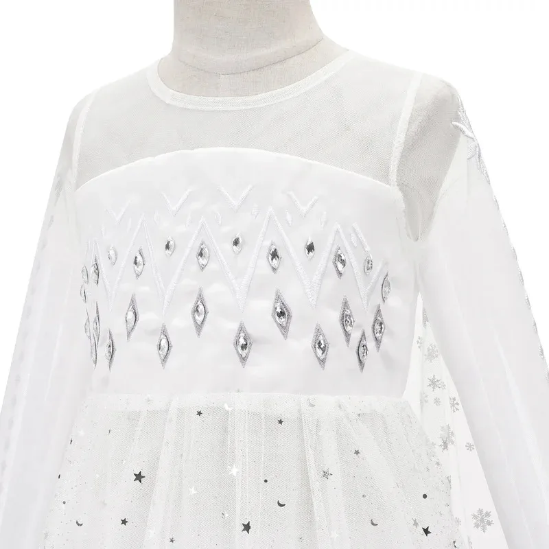 เด็กคอสเพลย์ชุดเจ้าหญิงสาวราชินีหิมะสีขาวแฟนตาซีเด็กงานแต่งงานแขนยาวปลอมตัวฮาโลวีนเอลซ่าชุด hg.k85