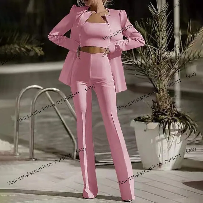 

ZOCI-Autumn suit lapel tube top, high waist straight lead pants three-piece set for women