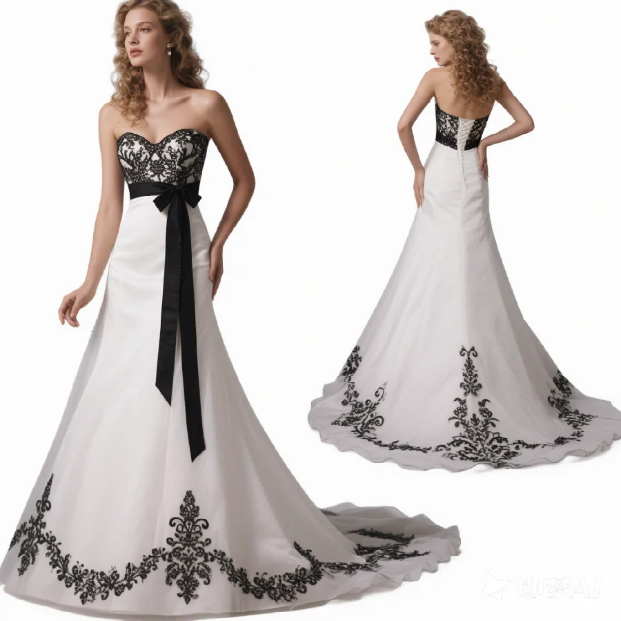 Elegant Bohemian Gothic Wedding Dresses 2026 Charming Sweetheart White With Black Lace Beach Boho Bridal Gown Satin Corset Bride