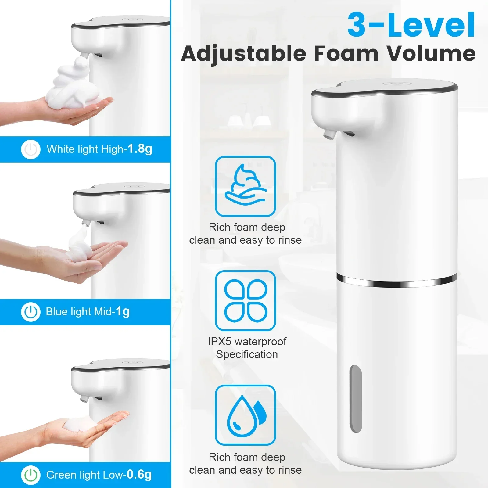 300ML Infrared Liquid Soap Dispenser Pump Hand Sanitizer Foam Soap Dispenser Automatic Touchless Sensor USB Smart Foam Machine