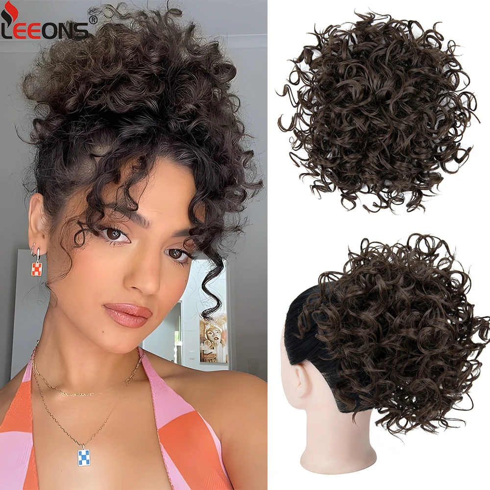 

Large Messy Bun Hairpiece Tousled Updo Drawstring Curly Short Ponytail Extension Synthetic Hair Scrunchies Clip In Bun For Women