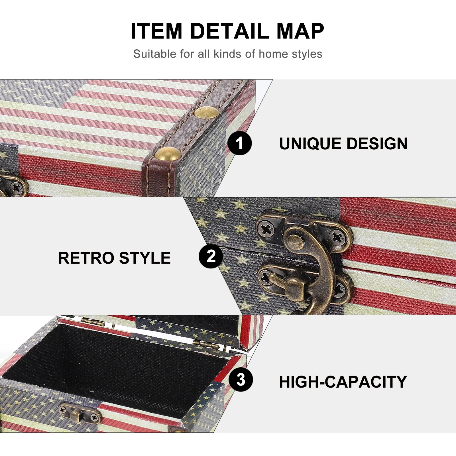 

Retro Decor Storage Boxes National Treasure American Flag Chest Clear Decorative Home