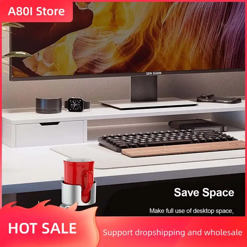 

A80I Настольный держатель для чашки 2 в 1, настольный держатель для чашки, держатель для чашки с защитой от проливания и вешалкой для наушников для стола или стола, серебристый