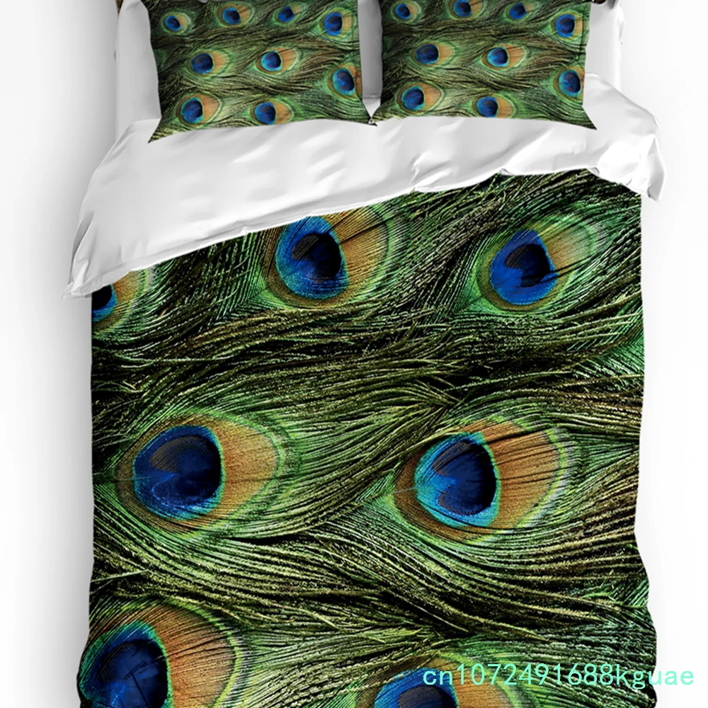 Green Animal Peacock Feather Duvet Cover With Pillow Case Custom 3pcs Bedding Set Quilt Cover Double Bed Home Textile