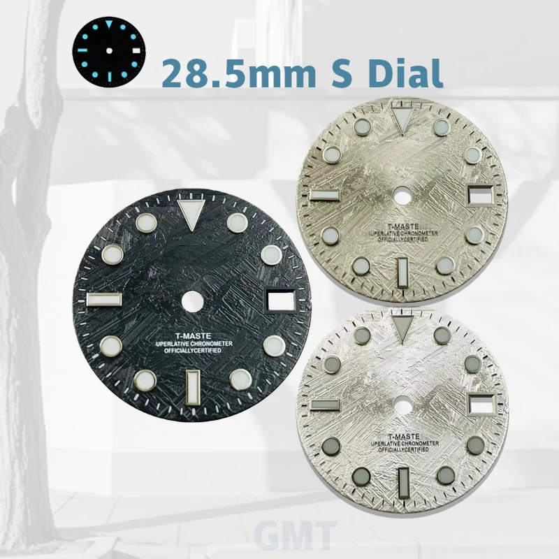 

28.5mm S Logo Meteorite Pattern GMT Dial for NH34/NH35 Movements, Blue-Green Luminous Watch Modification Parts