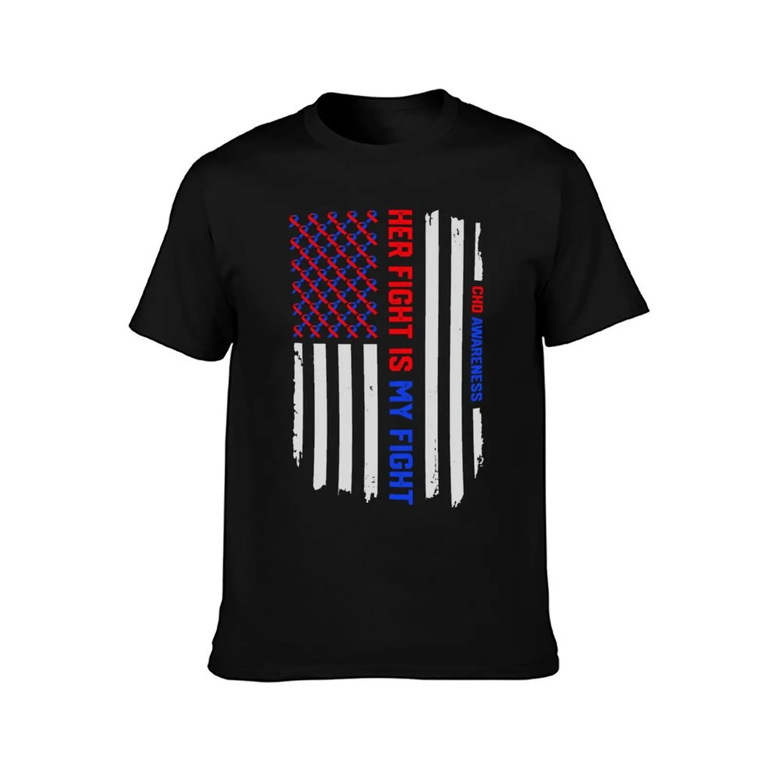 Her Fight American Flag Congenital Heart Disease CHD Awareness T-Shirt, Summer Casual Cotton Tee, Oversized Streetwear Tops
