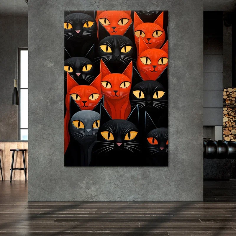 Cute Cats Canvas Painting Colorful Cats Wall Art Posters and Prints Abstract Animal Pictures For Living Room Home Decor Gifts