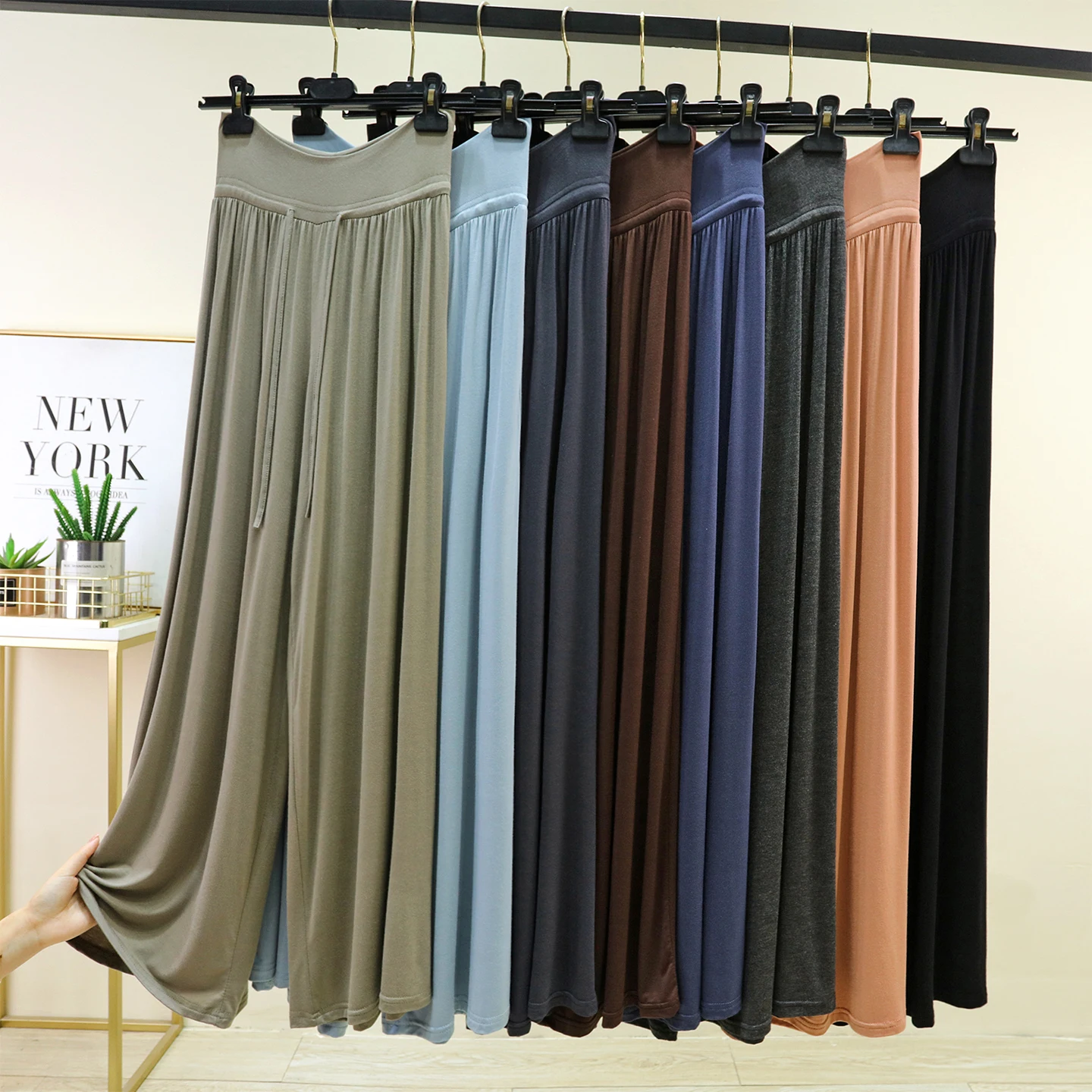 Women's Summer Casual Pants Thin Modal Wide Leg Loose plus Size Straight Cut High Waist Drapey Long Trousers Versatile Slimming