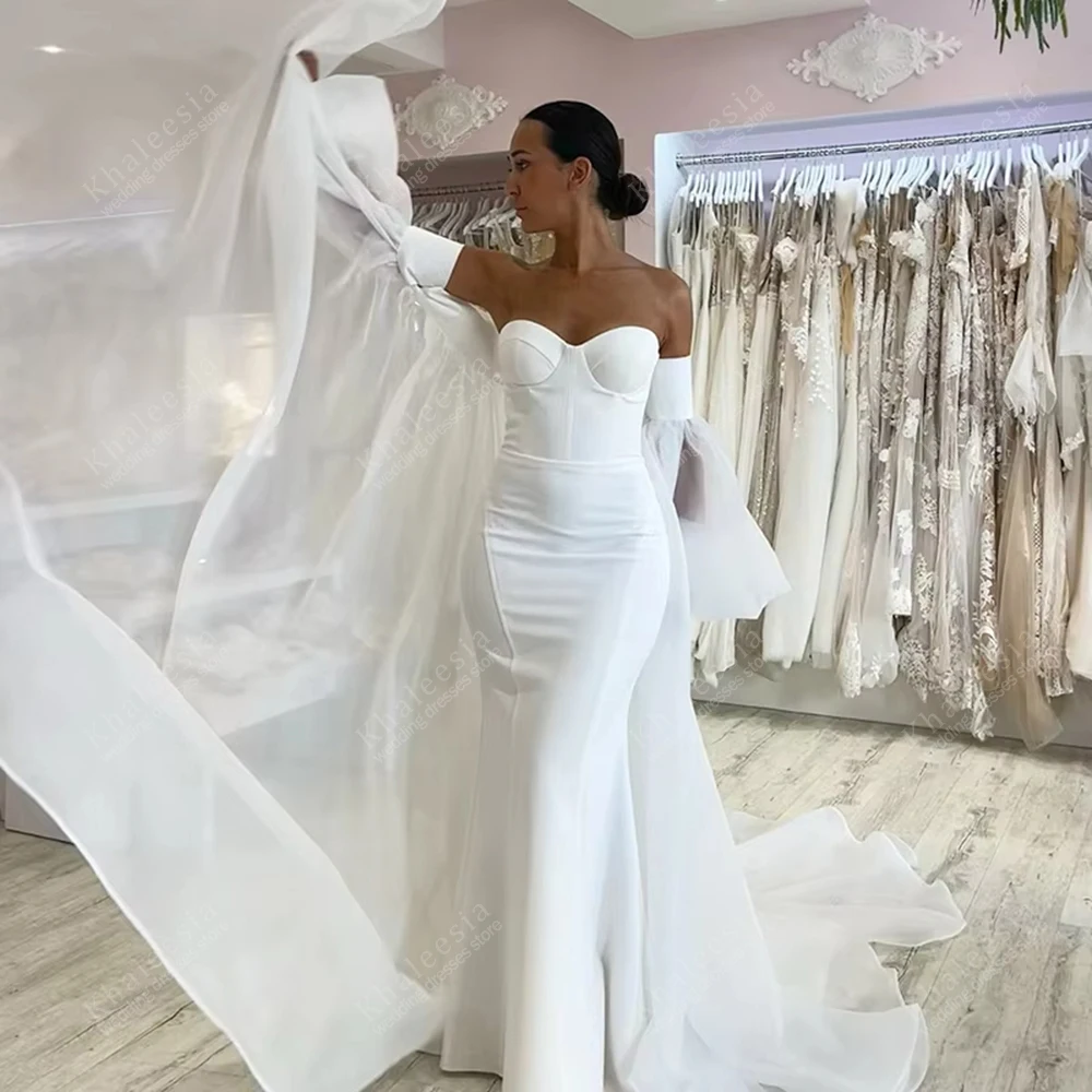 Simple Wedding Dresses Satin Bridal Gowns Sexy Strapless Backless Robes For Formal Party Graceful Vestidos De Novia Customized