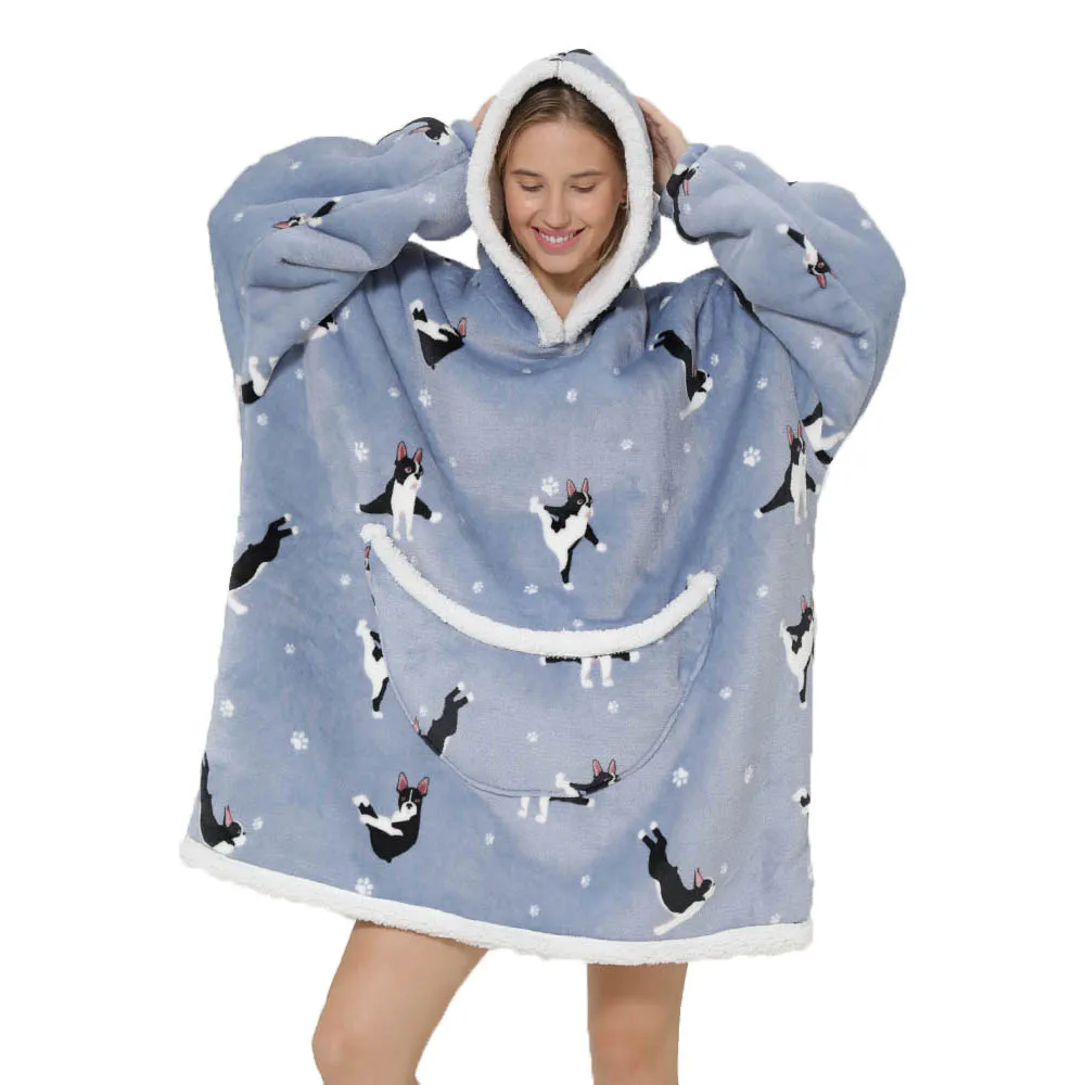 New Blanket with Sleeves for Women Hoody Men Oversized Hoodie Fleece Thick Luxury Blue Winter Couple Pajamas Big Size Out Doors