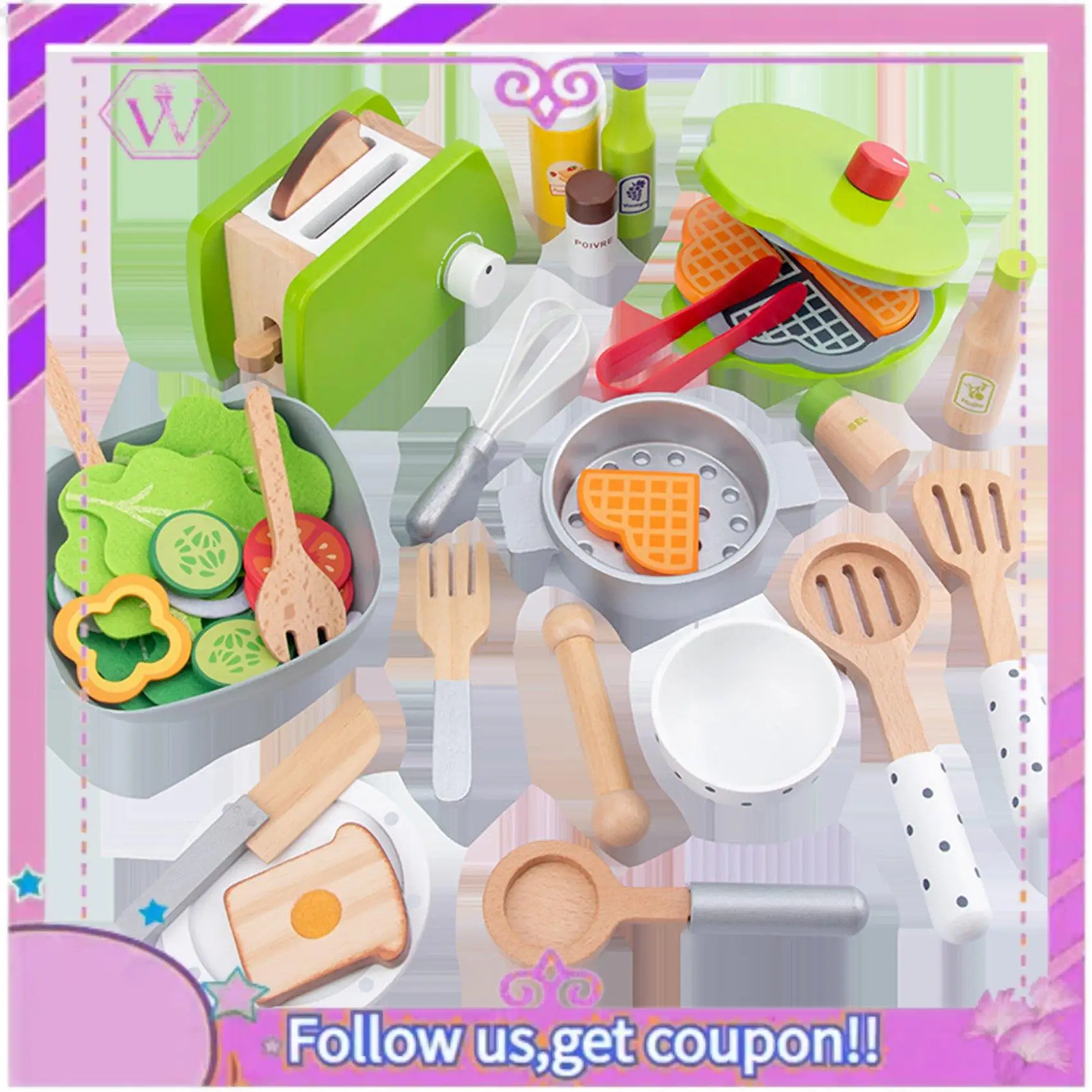 

Upgraded Children Kitchen Toys DIY Cooking Pretend Play Simulation Wooden Kitchen Food Toys For Kids Toy Set