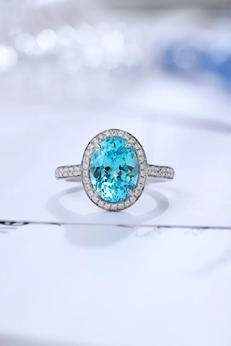 Ruif Classical 3.95ct  Lab Grown Paraiba Rings For Women and Girls 925 Silver Ladies Light Luxury Daily Party Engagement Jewelry