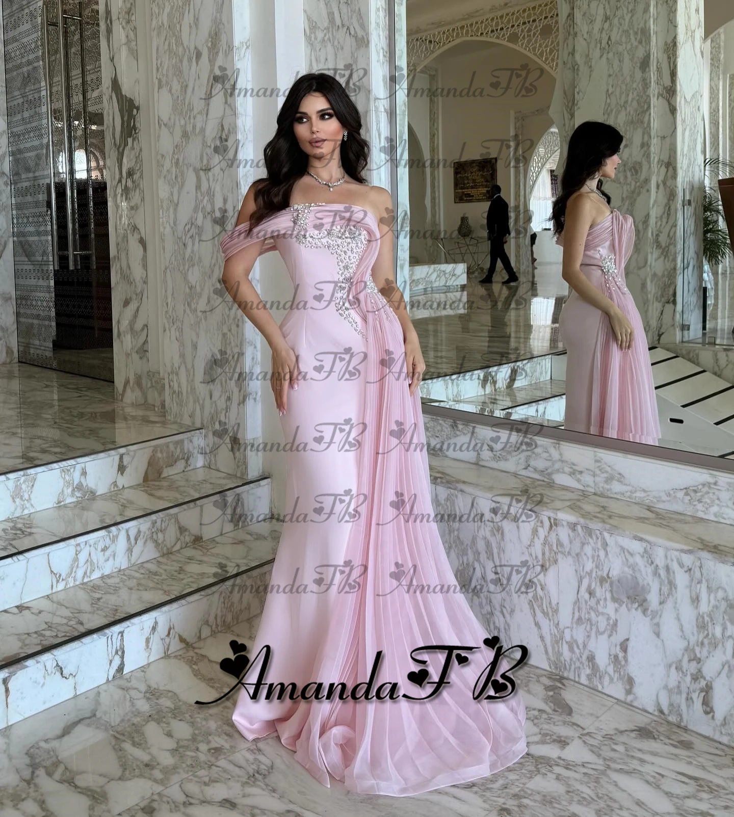 أماندا حكاية الراين فستان سهرة بدون حمالات حورية البحر بكتف واحد مطوي فستان رسمي للحفلات رداء السهرة مخصص