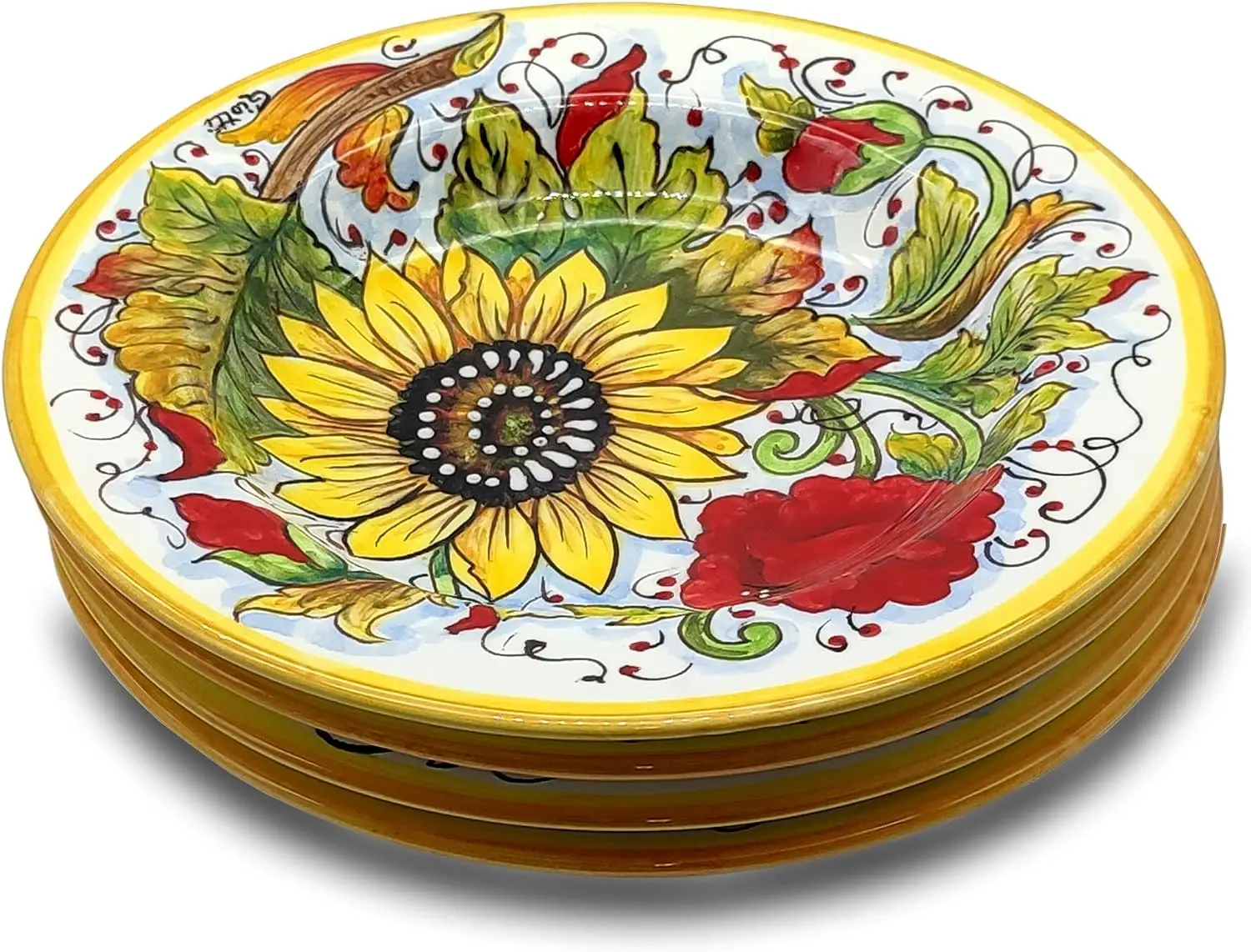 Italian Ceramic dinnerware set - Hand Painted kitchen Pasta Bowls sets for 4 - Made in ITALY Tuscany - Italian Pottery dinner pl