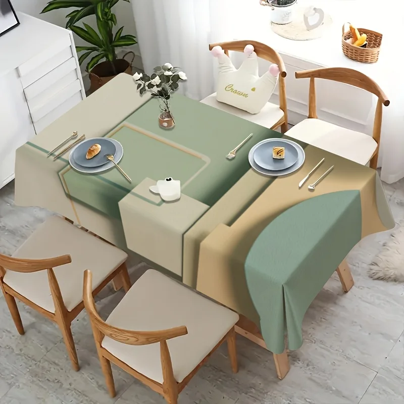 Modern Geometric Tablecloth, Multi Tone Background With Soft Color Block Pattern, Waterproof Table Cover for Daily & Party Use