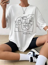 Graphic & Letter Print Crew Neck T Shirt Women Cotton Plus Size Tops Street Casual Short Sleeve Soft Tshirt Female