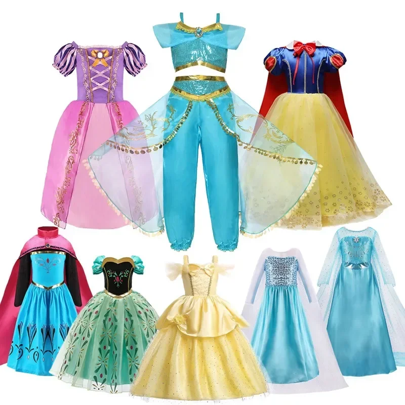 Vestido de princesa Cenicienta para niña, disfraz de Elsa, Anna, sirena, Jasmine, Bella, Blancanieves, fiesta de cumpleaños, Halloween, 2-10 años