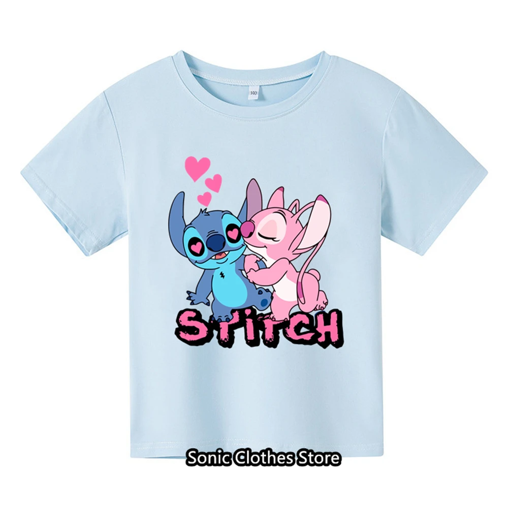 Camiseta de dibujos animados de Lilo & Stitch para niños, camisetas de una pieza, Sonic Mario, manga corta, moda de verano