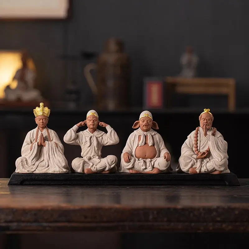 

Journey to the West Master and Apprentice Four Purple Sand Ornament Zen High-end Tea Pet