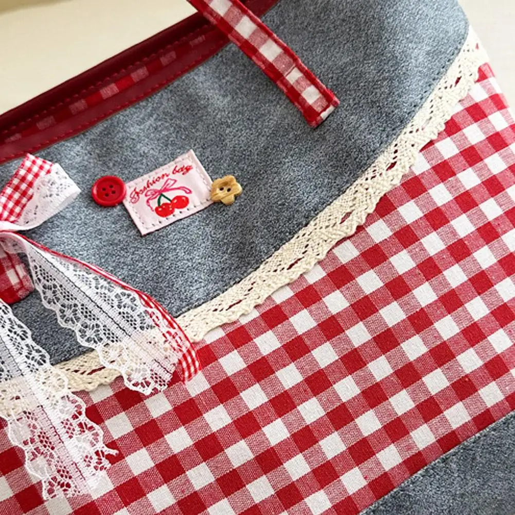 Портативная сумка-тоут в стиле ретро, решетчатая кружевная сумка на плечо с бантом, милая джинсовая клетчатая сумка в сельском стиле, женские сумки, кошелек