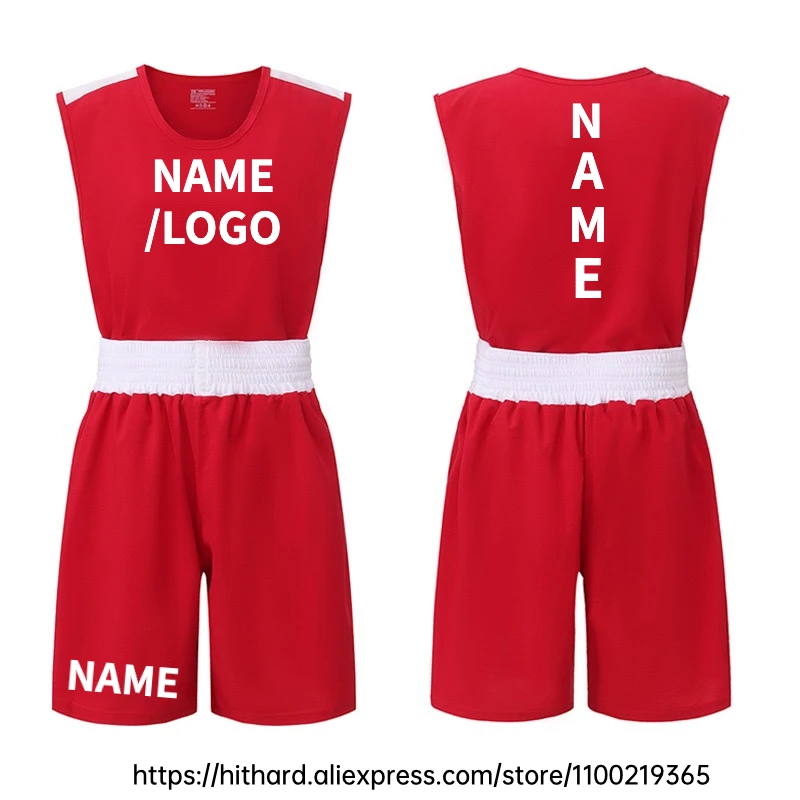 Custom Sanda Wushu Boxing Uniform Singlet Tank Top Boxing Shorts Set Personalized Logo for Boxing Training Fighting Competition