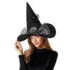 Women Halloween Witch Hat, 6 Styles Black Orange Purple Pointed Witch Hats with Spider Web Lace, Flower, Feather and LED Light Decor, Halloween Party Cosplay Costume Accessory 2