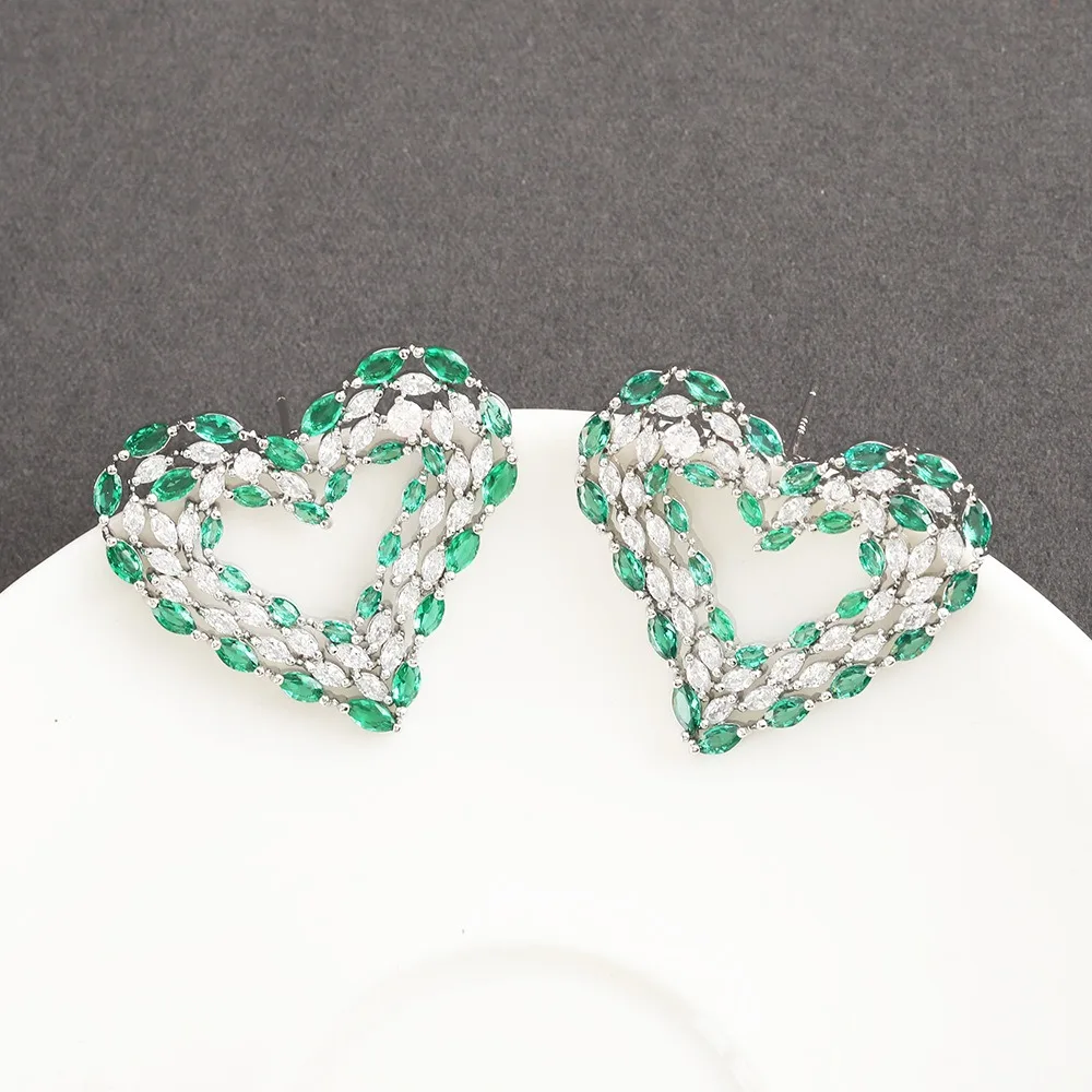 

Luxury Famous Heart Full Mirco Paved Micro Zirconia Women Bridal Dress Wedding Brazil Drop Earring Fashion Jewelry