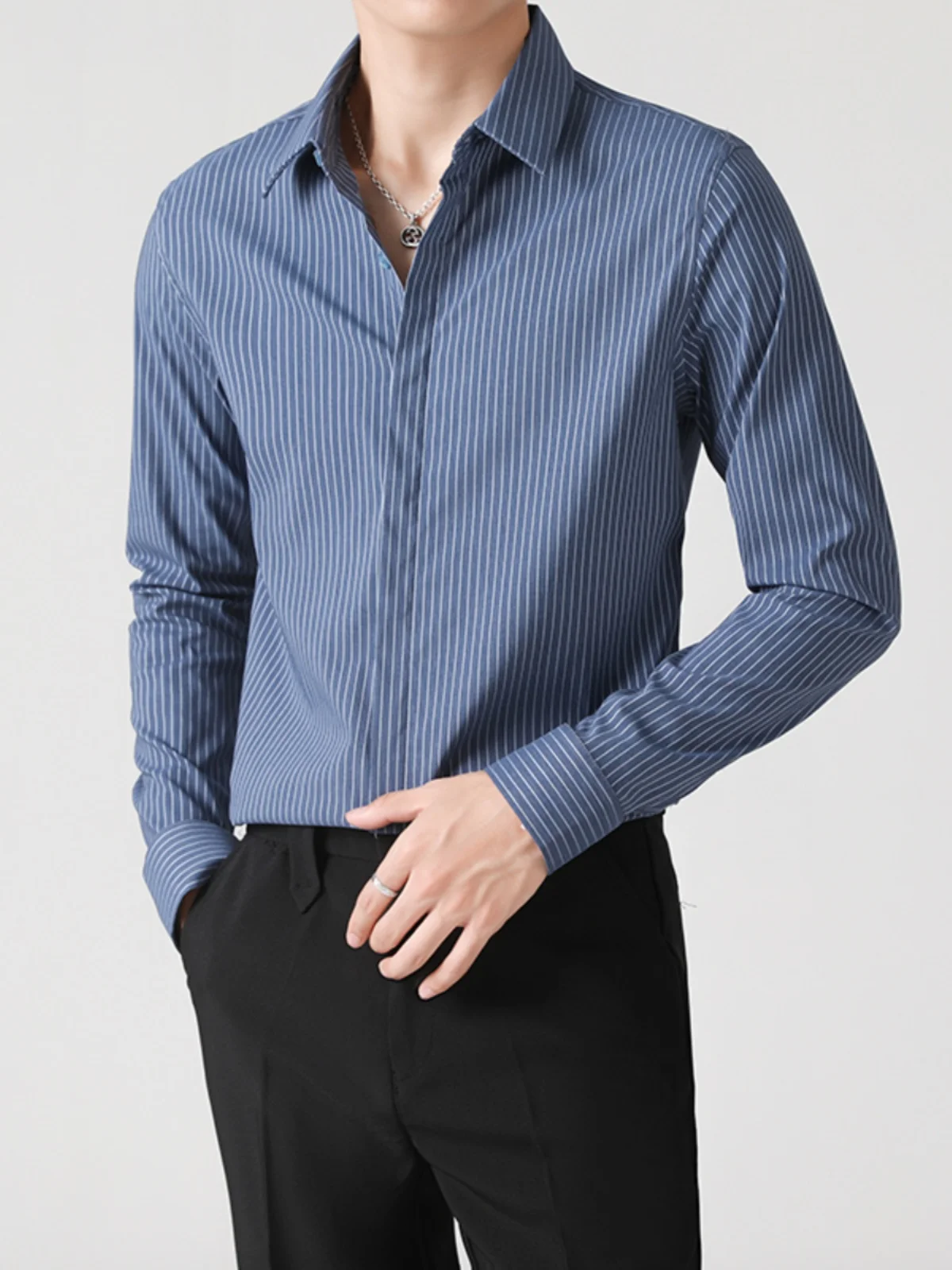 

Men's Long Sve Striped irt Anti-Wrinkle No-Iron Busin Casual Elastic Stand Fit Moisture ng Breathable irt