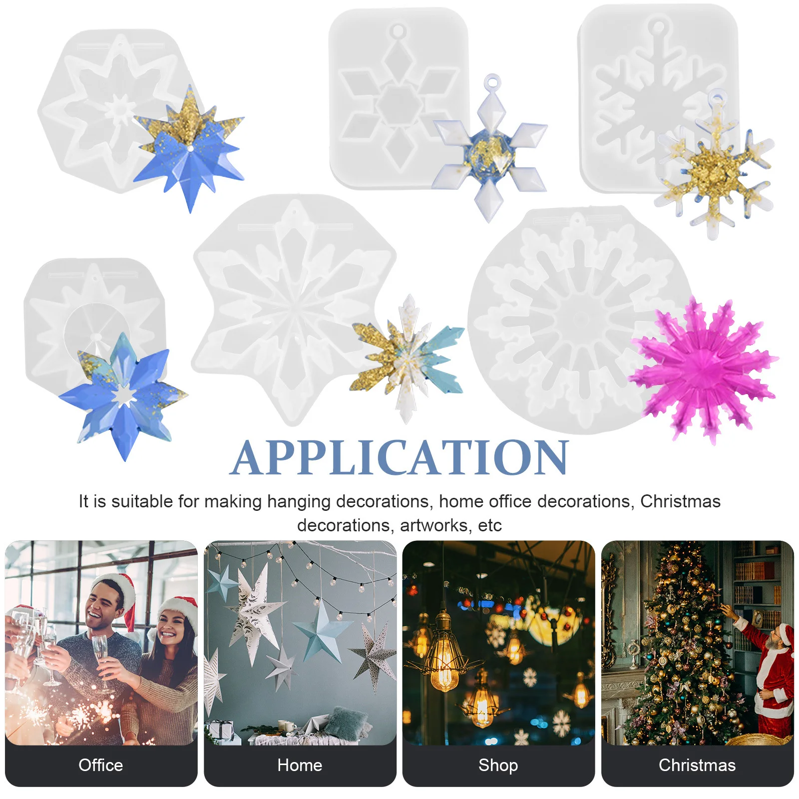 

6Pcs Xmas Snowflake Pendant Mold Silicone DIY Flexible Resin Craft Molds Christmas Decoration Silicone Mold Snowflake Molds