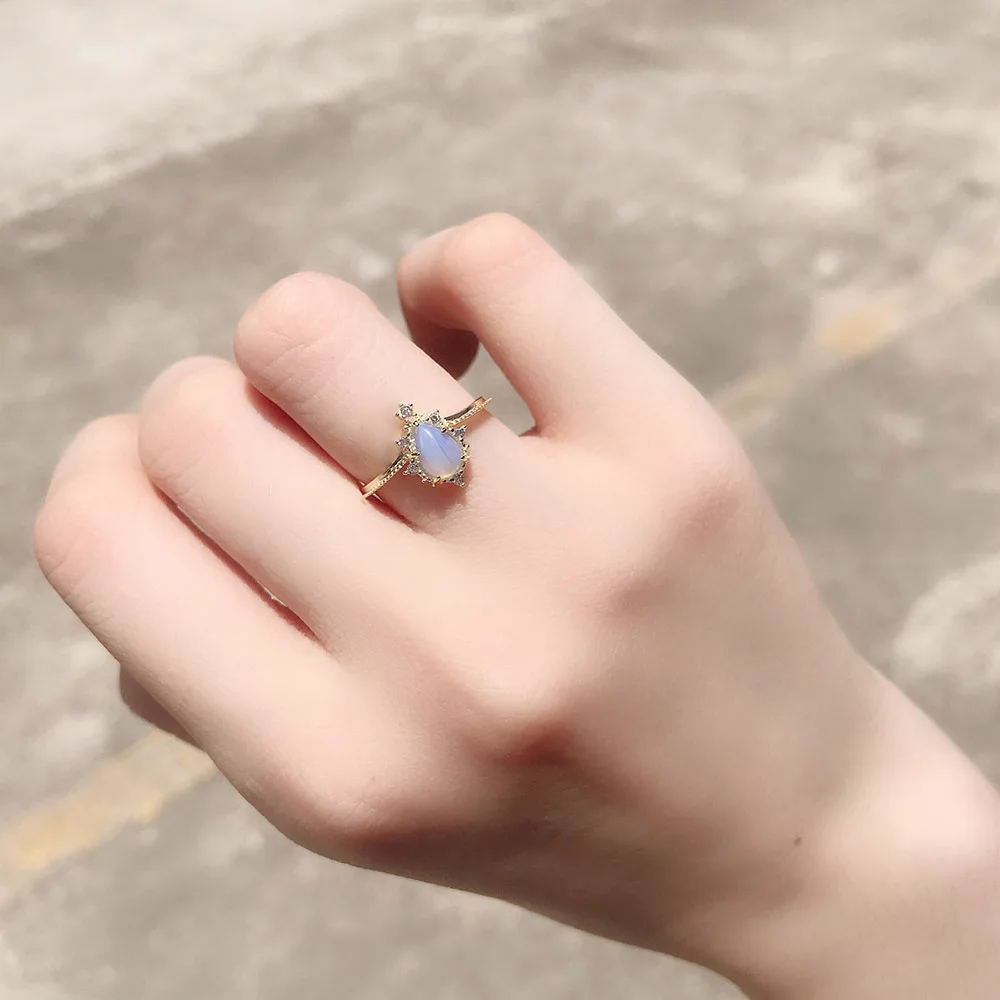 LAMOON 925 Silver Ring Water Drop Synthesis Opal Vintage Crowm Lace Zircon 14K Gold Plated Fine Jewelry Cocktail Party LMRI101