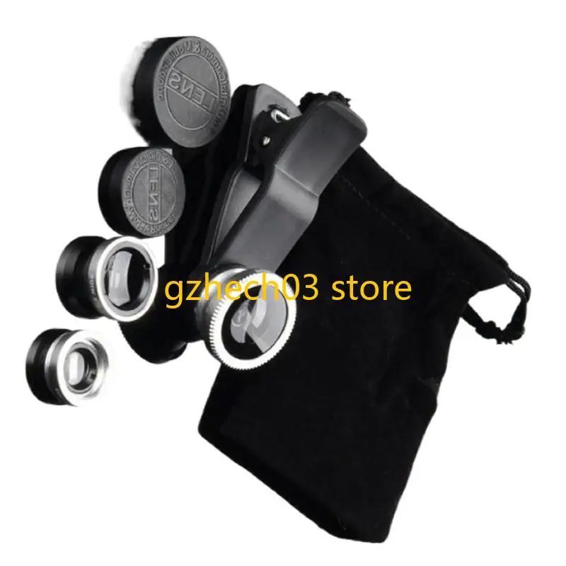G2AC 3 In 1 Wide Macro Fish Eye Lens Camera Lens Universal Camera Lens for Most Phone Portable Clip Lens