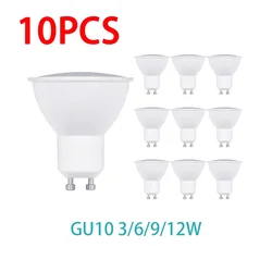 10 pz 220V 3W 6W 9W 12W lampadina a LED GU10 faretto a LED lampada a mais lampada a risparmio energetico per soggiorno