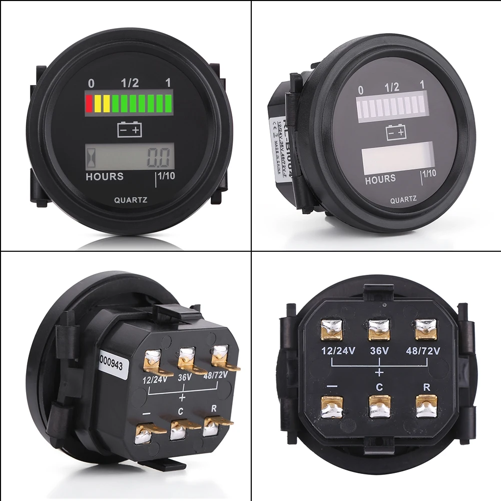 Battery Indicator LED Battery Indicator 12V/24V/36V/48V/72V LED Digital Battery Indicator Gauge with Hour Meter for Cart