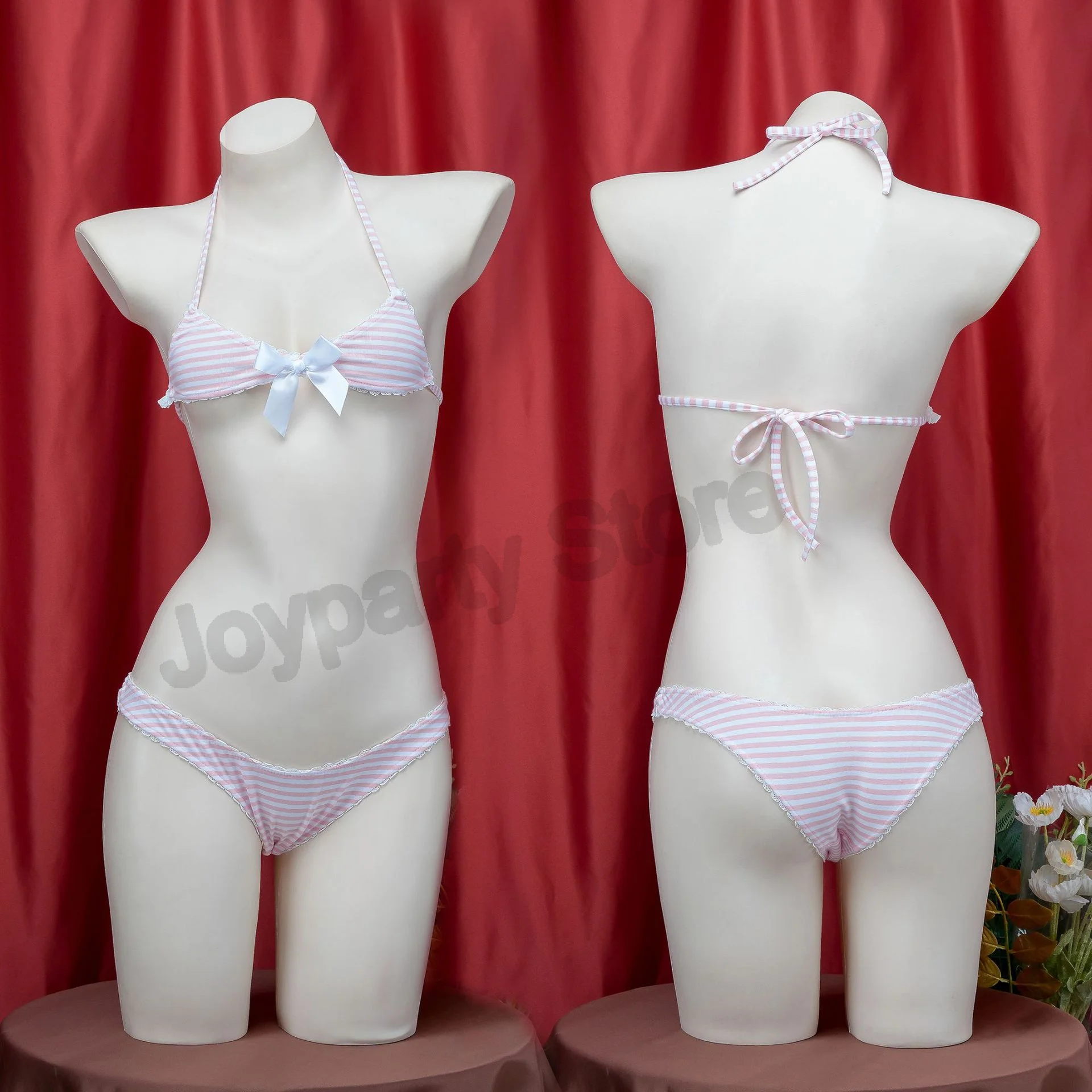 Three point striped bikini Girl Bikini Swimsuit Japanese Swimwear Roleplay Outfit Women Cute Maid Underwear Costume view 4