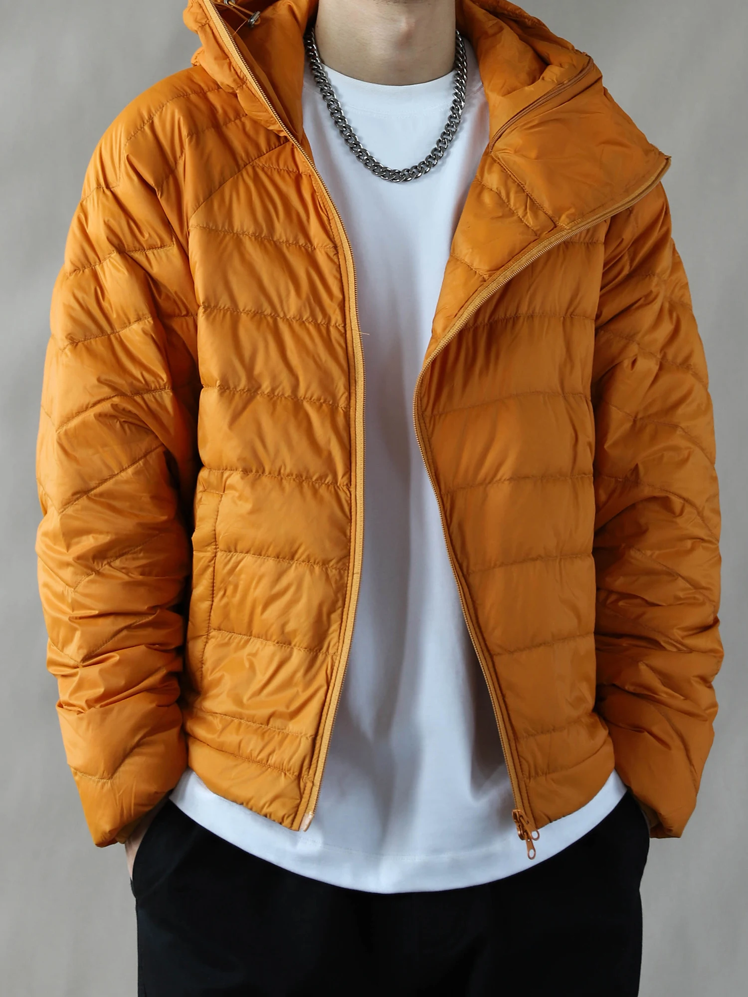 

Новая мужская зимняя куртка с капюшоном, утепленная, свободного кроя, из 90% белого утиного пуха, оранжевая, модная, из полиэфирного волокна