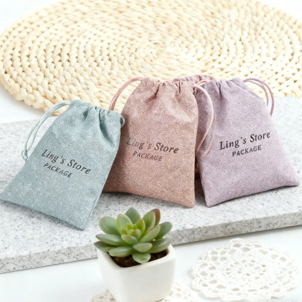 

Sequins Wedding Drawstring Gift Bag Custom Logo Printed Small Jewelry Pouch for Earring Necklace Ring Packing Display Organizer