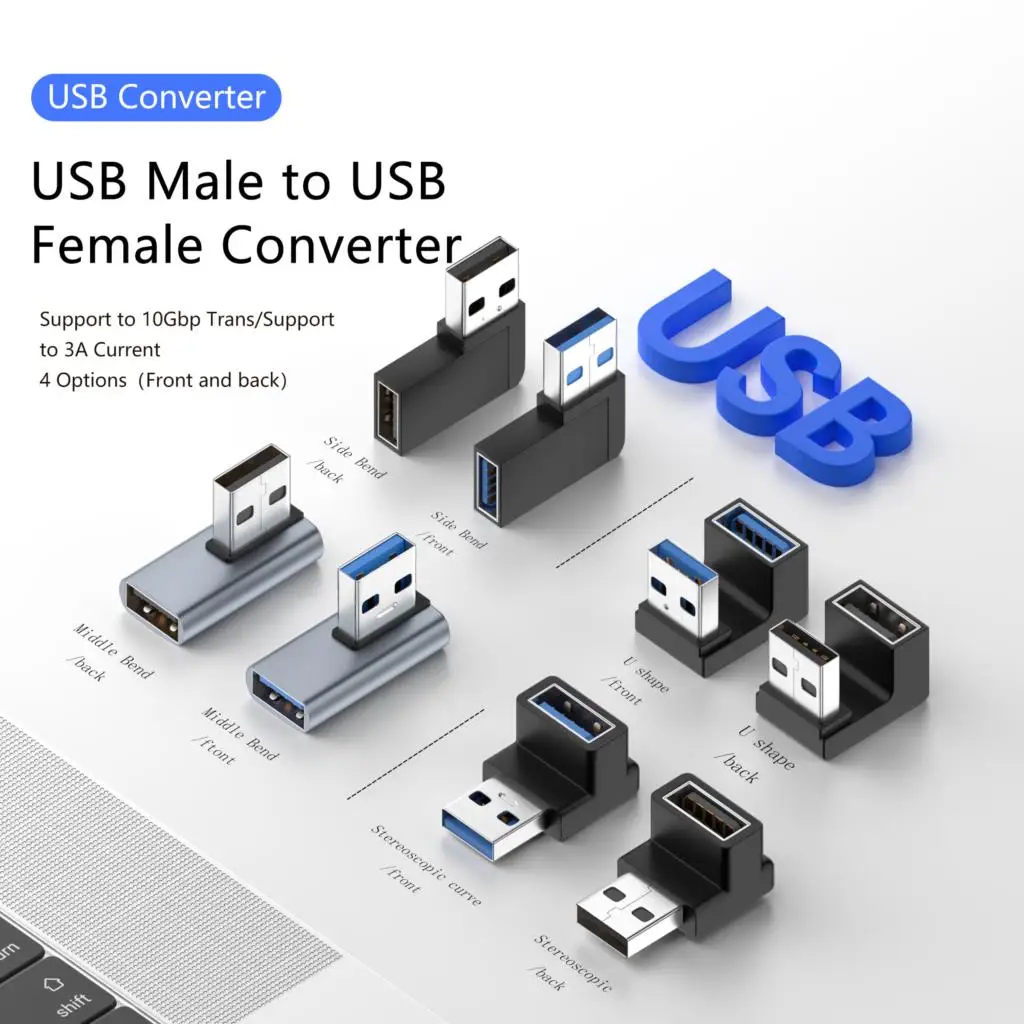 90 270 Degree Angle USB 3.1 Connector Adapter Male to Female Left Right Up Down Angle USB to USB3.1 Adapter Extension Converter