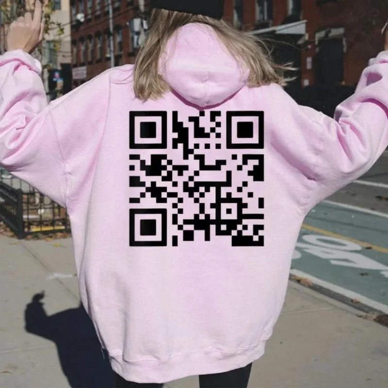 F You QR Code Hoodie Fun Adult Humorous Joke Weird Gift Pullover Soft Neutral Casual Hoodie Sportswear