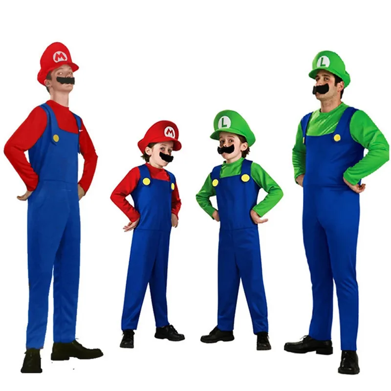 Child Super Luigi Brother Costume Anime Funny Halloween Costumes Kids Fancy Cosplay Jumpsuit Classic Boys Costume