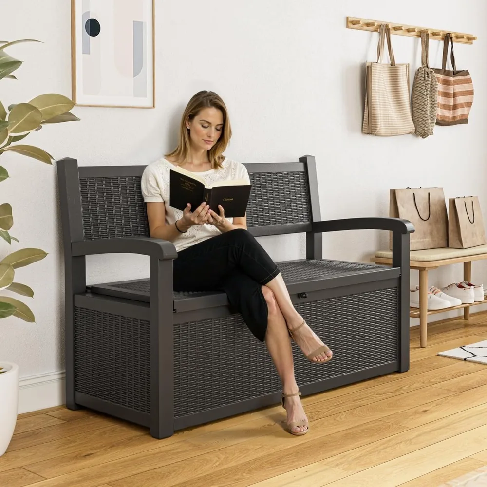 

70 Gallon Outdoor Storage Bench Deck Box Lockable for Patio Furniture, Outdoor Porch Bench with Storage Waterproof for Cushions,