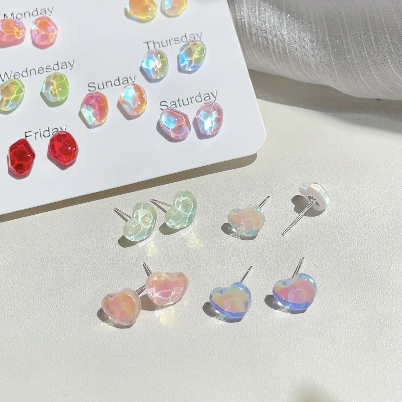 Stud Earrings Colorful Translucent Stone Sweet Elegant Summer New Style Bohemian Lightweight Resin Daily Party Gift for Women