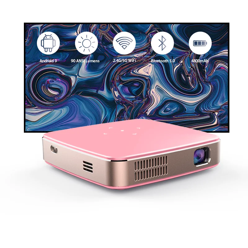 

S-90 Mini Portable DLP Projector Dual-Band Wifi Smart LED Android 9.0 Projector 5400mAh Battery 2G Home Theater Mirroring For