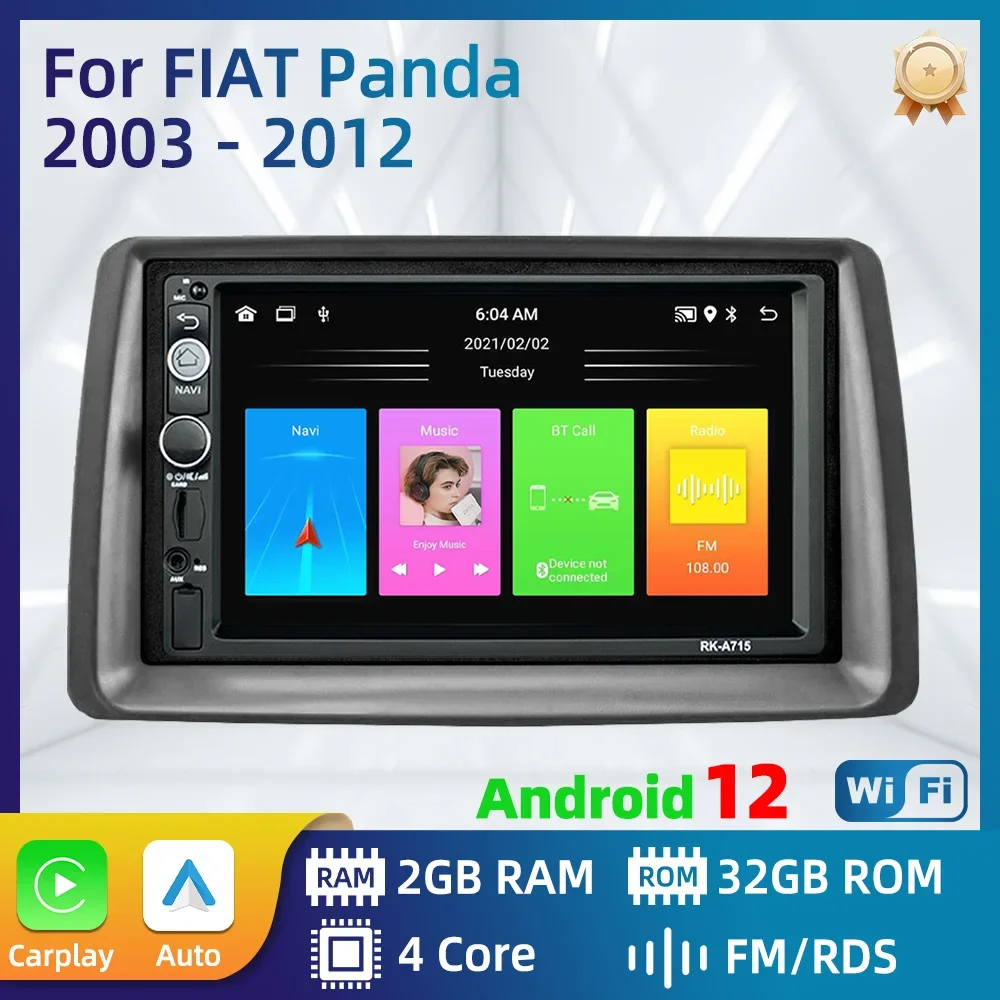 Для FIAT Panda 2003-2012 Автомобильный радиоприемник 2 Din Android Мультимедийный плеер Головное устройство Навигация Авторадио Carplay Авто Авто