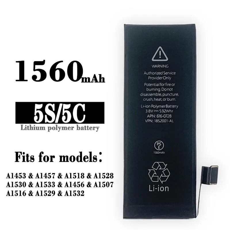 

1560 mAh Replacement Battery for iPhone 5S 5C with Adhesive Tape + Tools Kit