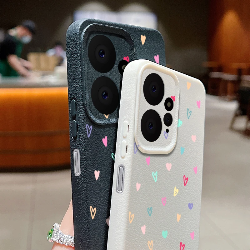 Colorful Love Hearts Case For Xiaomi 13T Pro Funda Redmi Note 13 12 14 11 Pro 5G Luxury Leather Texture Silicone Phone Cover