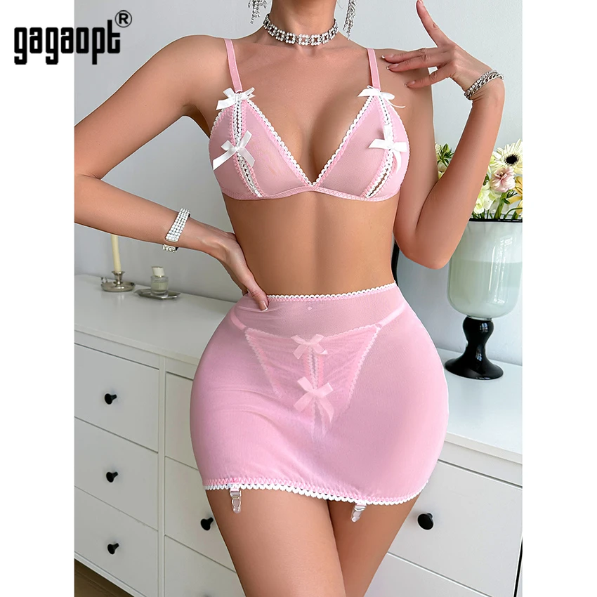 

Gagaopt Erotic Dress Plush Lace Bow Lace Dresses See Through Kinky Costumes Lingeries Transparent Night Sissy Body Outfits