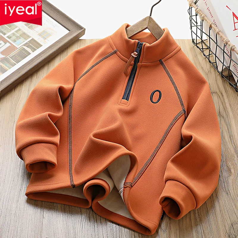 

IYEAL новая флисовая толстовка для мальчиков, детский утолщенный пуловер с длинными рукавами и высоким воротом, осенняя детская модная толстовка с надписью