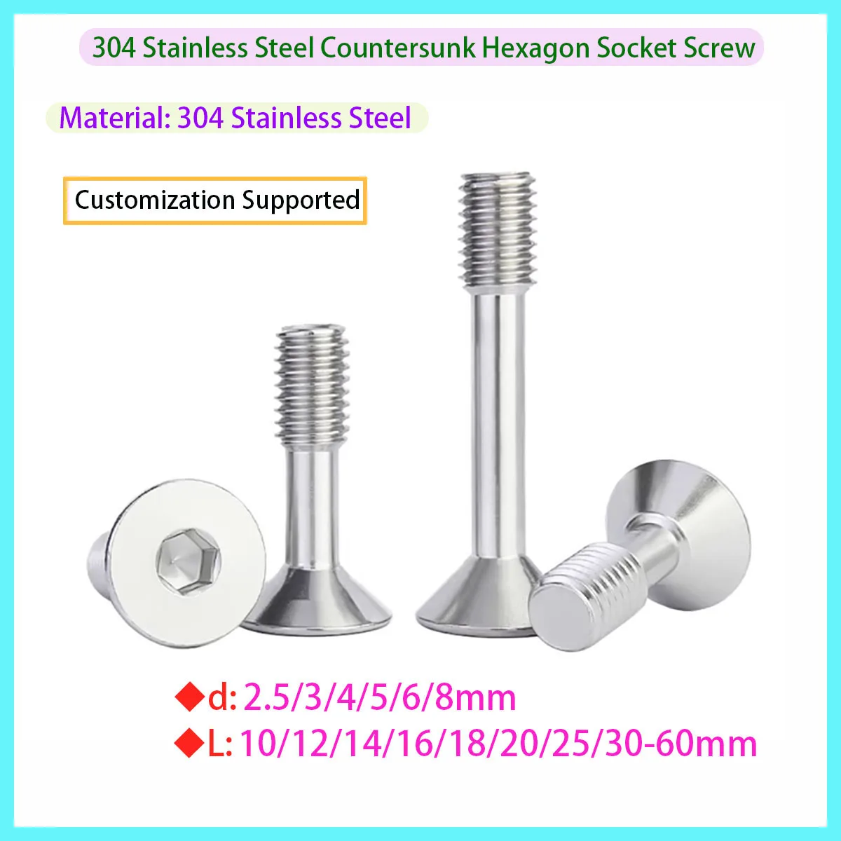 304 Stainless Steel Countersunk Head Hex Socket Captive Screws Half Thread Anti-Loose Non-Removable Panel Screws M3-M6