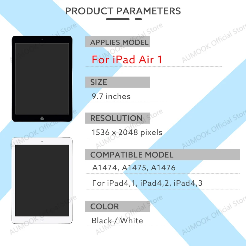 For iPad Air 1 LCD Touch Display Screen Digitizer Assembly Panel For iPad 5 A1474 A1475 A1476 Tablet Replacement Repair Parts